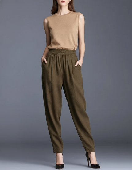 Pantalon Baggy Kaki Lin Ample Décontracté Fluide
