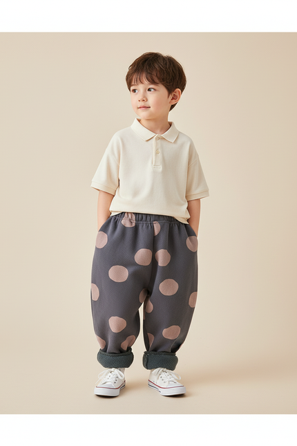 Pantalon Baggy Gris Polka Dots Molletonné Hiver Enfant