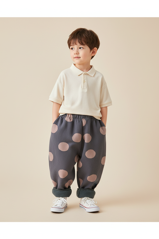 Pantalon Baggy Gris Polka Dots Molletonné Hiver Enfant