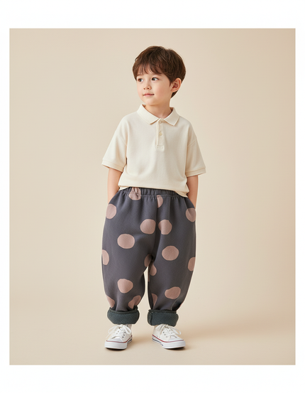 Pantalon Baggy Gris Polka Dots Molletonné Hiver Enfant