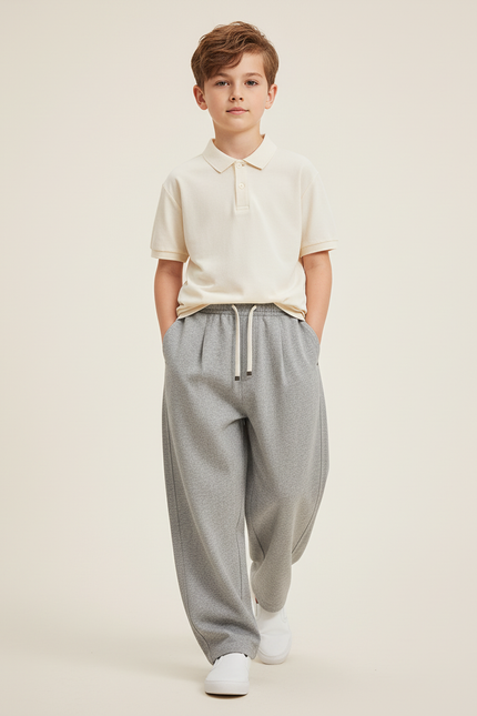 Pantalon Baggy Gris Ample Molleton Décontracté Cordon Adolescent