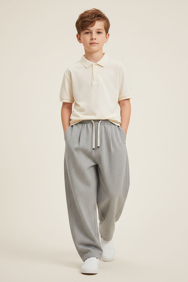 Pantalon Baggy Gris Ample Molleton Décontracté Cordon Adolescent