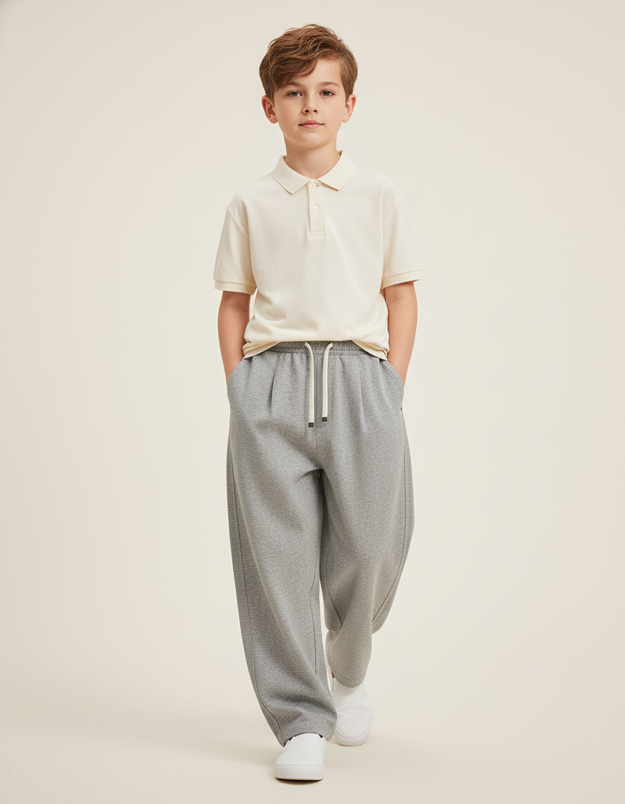 Pantalon Baggy Gris Ample Molleton Décontracté Cordon Adolescent