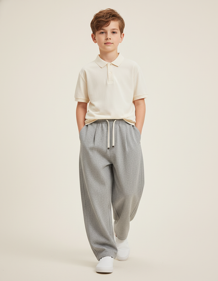 Pantalon Baggy Gris Ample Molleton Décontracté Cordon Adolescent
