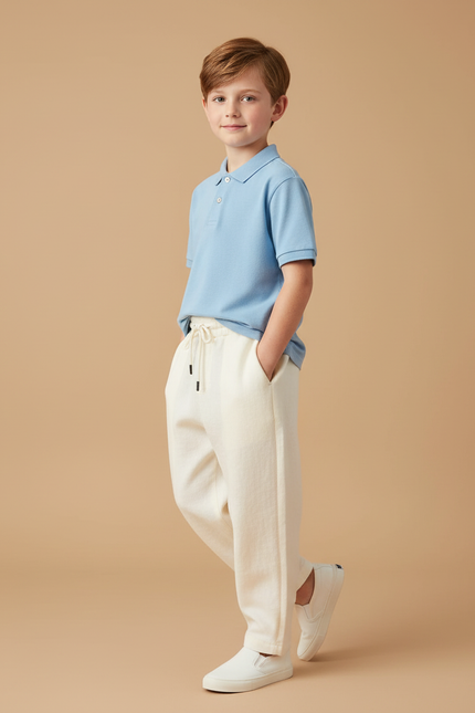 Pantalon Baggy Crème Coton Ample Confortable Enfant - Beige Molleton
