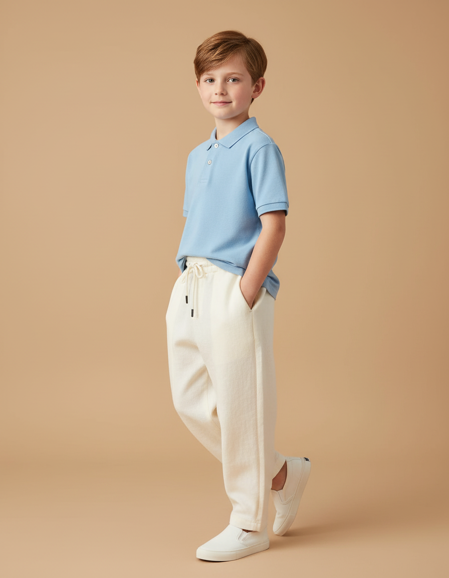Pantalon Baggy Crème Coton Ample Confortable Enfant - Beige Molleton