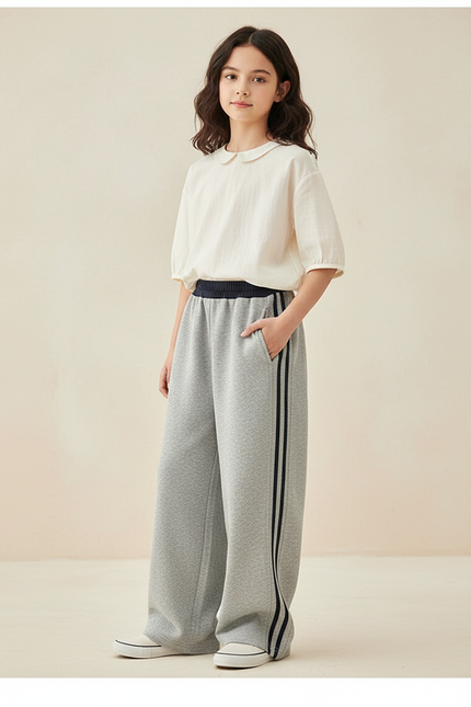 Pantalon Baggy Gris Ample Coton Rayures Enfant - Molleton