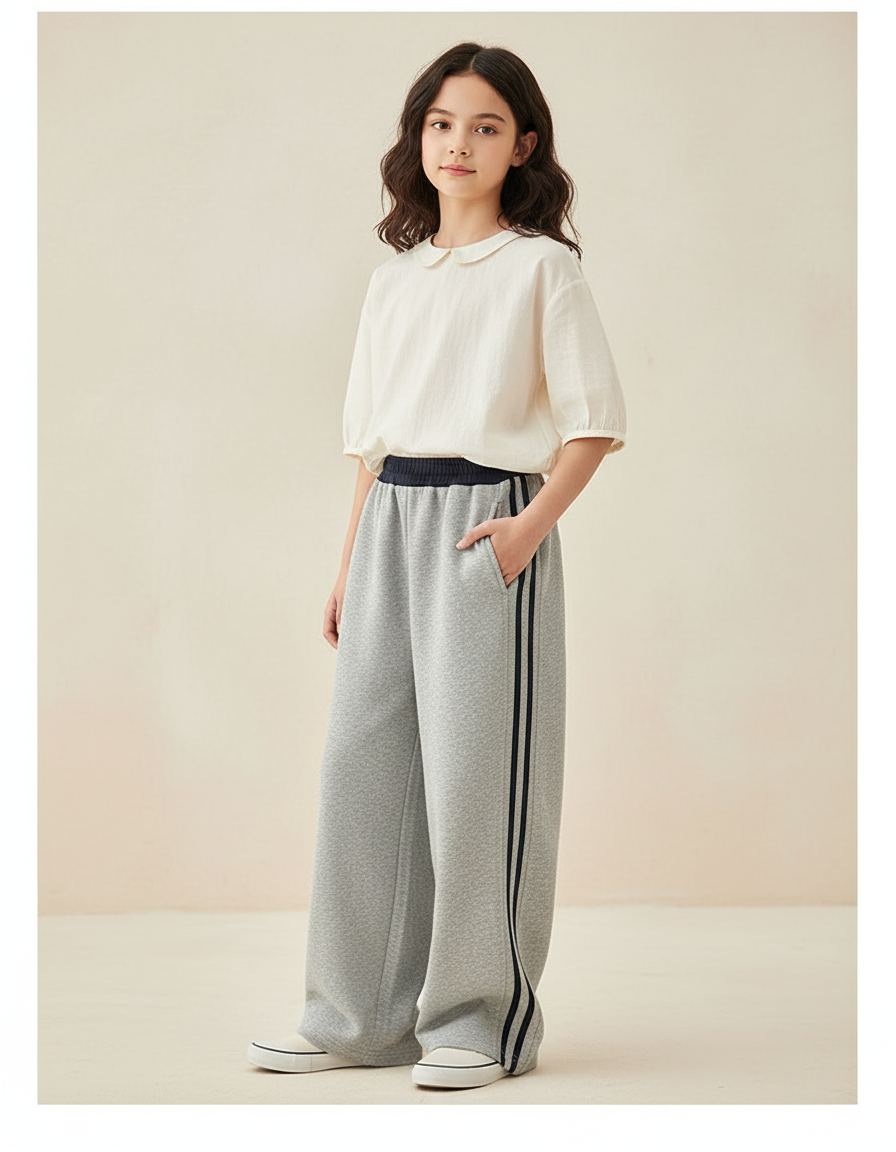 Pantalon Baggy Gris Ample Coton Rayures Enfant - Molleton