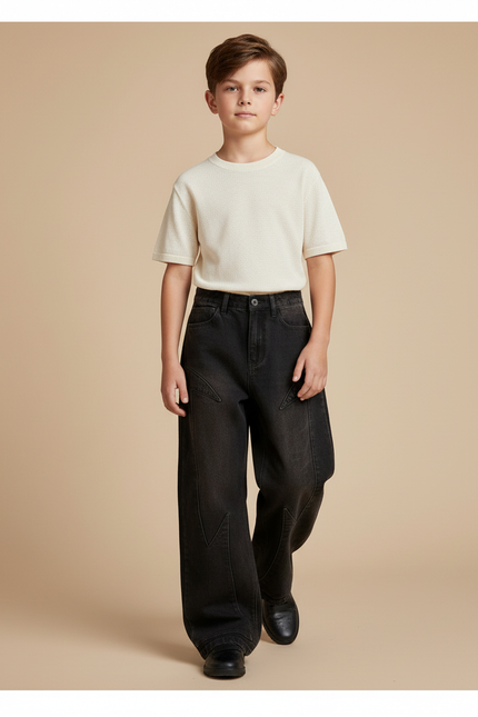Pantalon Baggy Jean Noir Ample Décontracté Unisexe