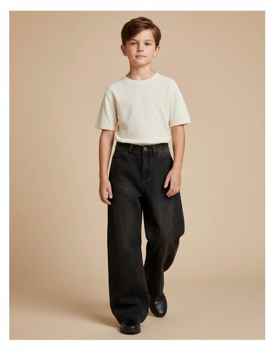 Pantalon Baggy Jean Noir Ample Décontracté Unisexe