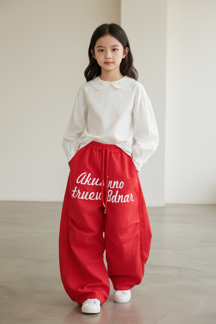 Pantalon Baggy Rouge Ample Lettres Streetwear Enfant - Lin