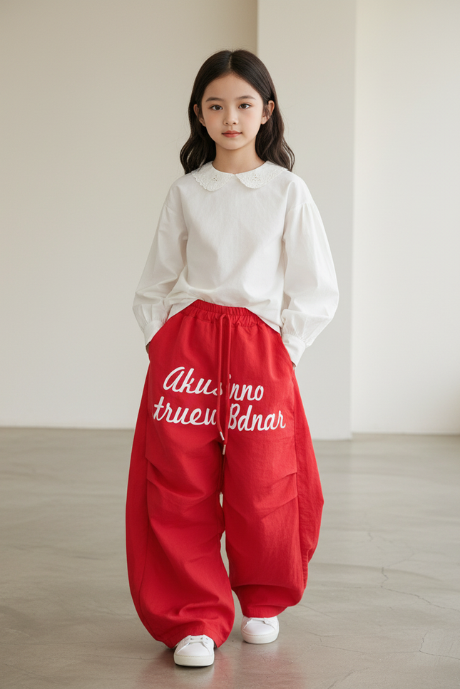 Pantalon Baggy Rouge Ample Lettres Streetwear Enfant - Lin