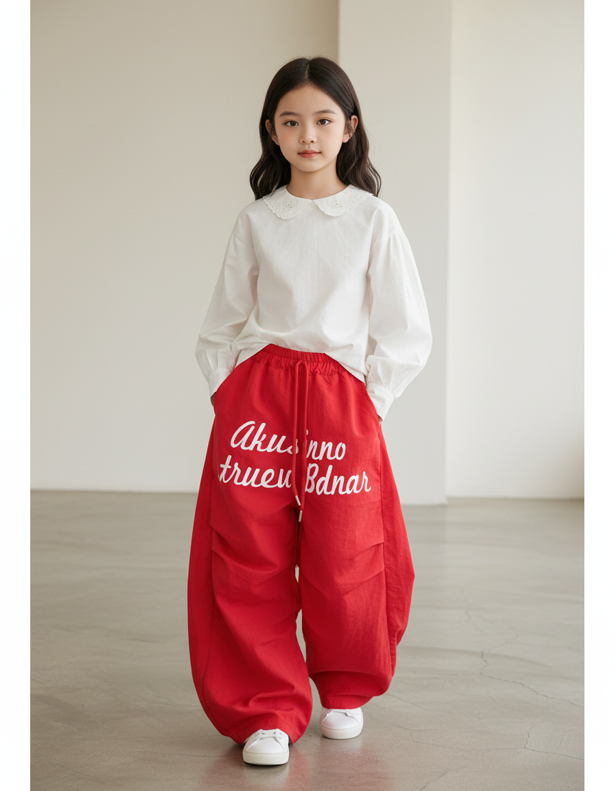 Pantalon Baggy Rouge Ample Lettres Streetwear Enfant - Lin
