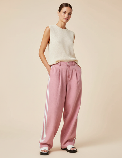 Pantalon Baggy Rose Rayures Blanches Ample Femme - Jean