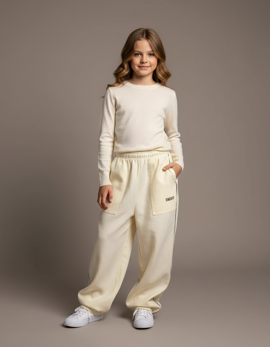 Pantalon Baggy Crème Molleton Ample Rayures Confortable - Beige