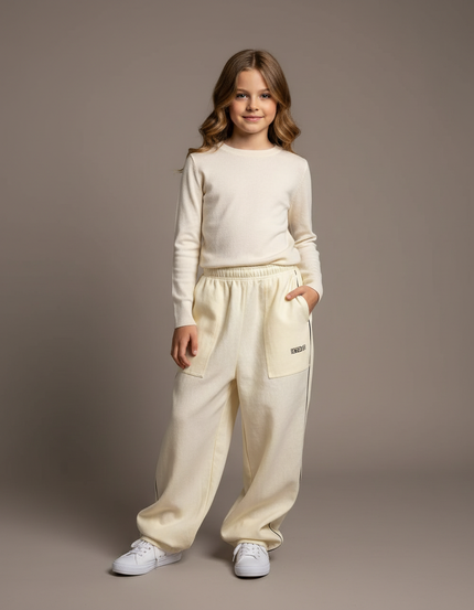 Pantalon Baggy Crème Molleton Ample Rayures Confortable - Beige