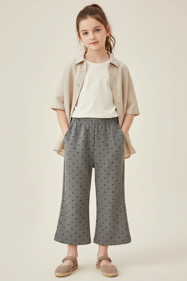 Pantalon Baggy Gris Cœurs Noirs Ample Enfant - Molleton