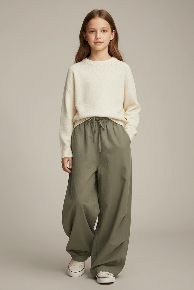Pantalon Baggy Vert Olive Ample Nylon Décontracté - Kaki Polyester