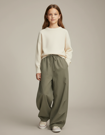 Pantalon Baggy Vert Olive Ample Nylon Décontracté - Kaki Polyester