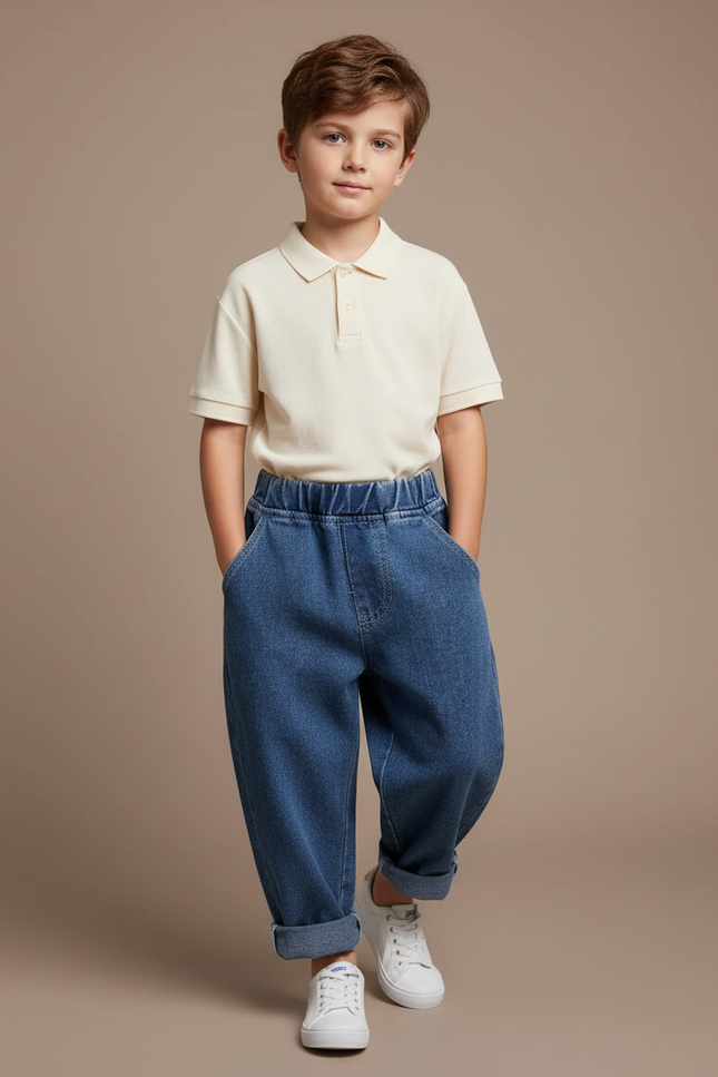 Pantalon Baggy Jean Bleu Ample Confortable Élastique