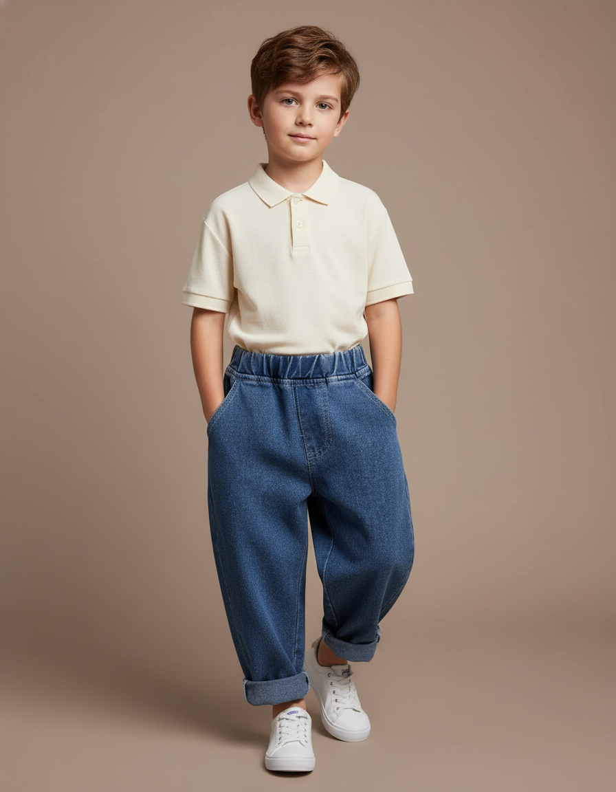 Pantalon Baggy Jean Bleu Ample Confortable Élastique
