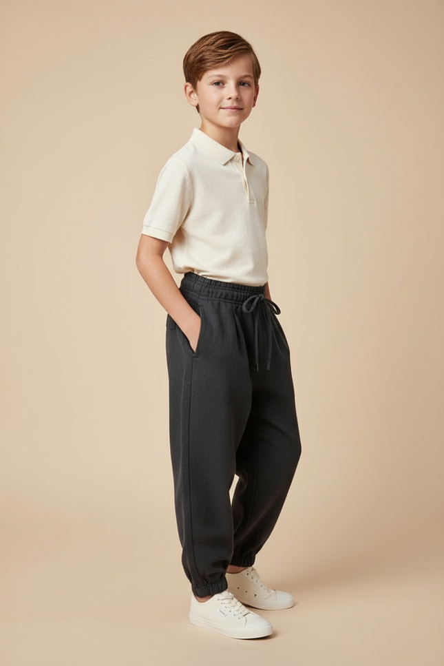Pantalon Baggy Gris Foncé Cordon Coton Décontracté Unisexe - Molleton