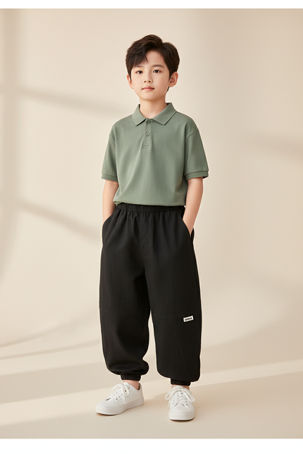 Pantalon Baggy Noir Ample Cargo Décontracté Garçon - Coton