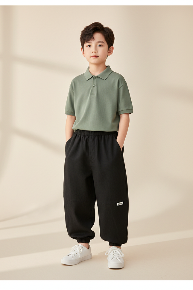 Pantalon Baggy Noir Ample Cargo Décontracté Garçon - Coton