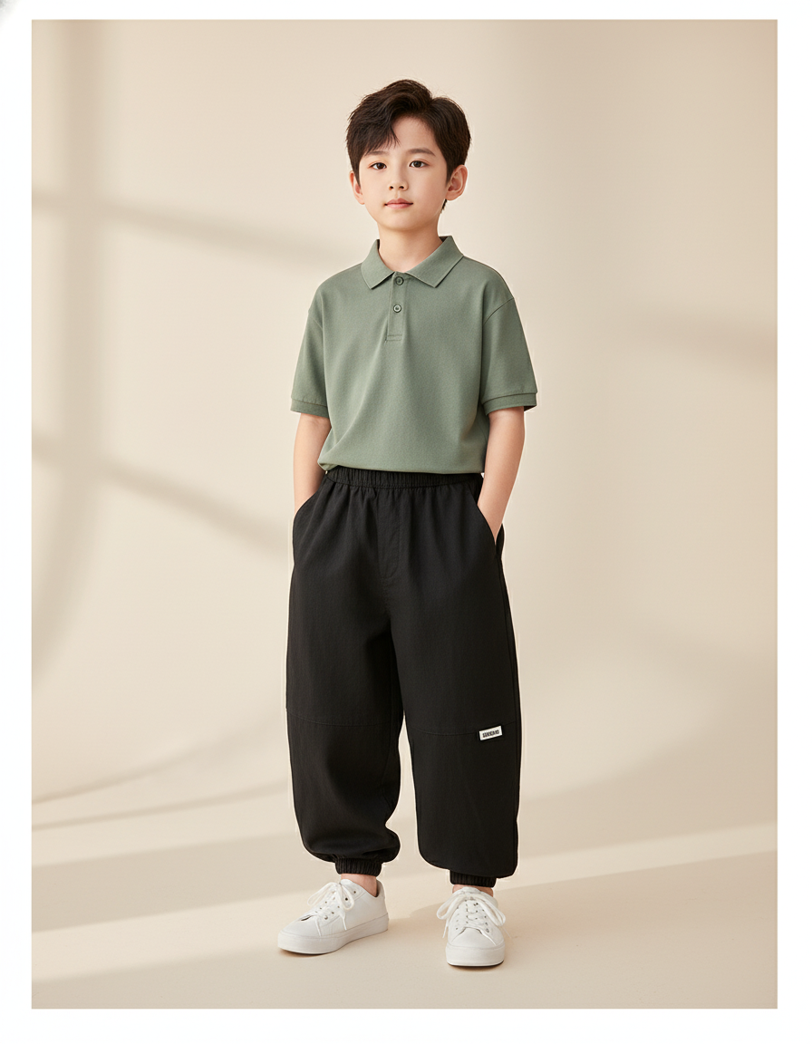 Pantalon Baggy Noir Ample Cargo Décontracté Garçon - Coton