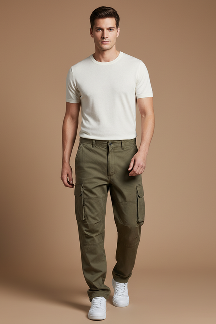 Pantalon Baggy Kaki Coton Ample Cargo Décontracté Homme - Toile