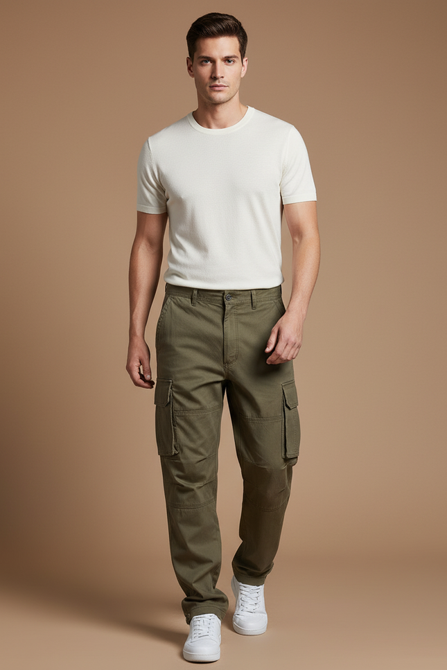 Pantalon Baggy Kaki Coton Ample Cargo Décontracté Homme - Toile
