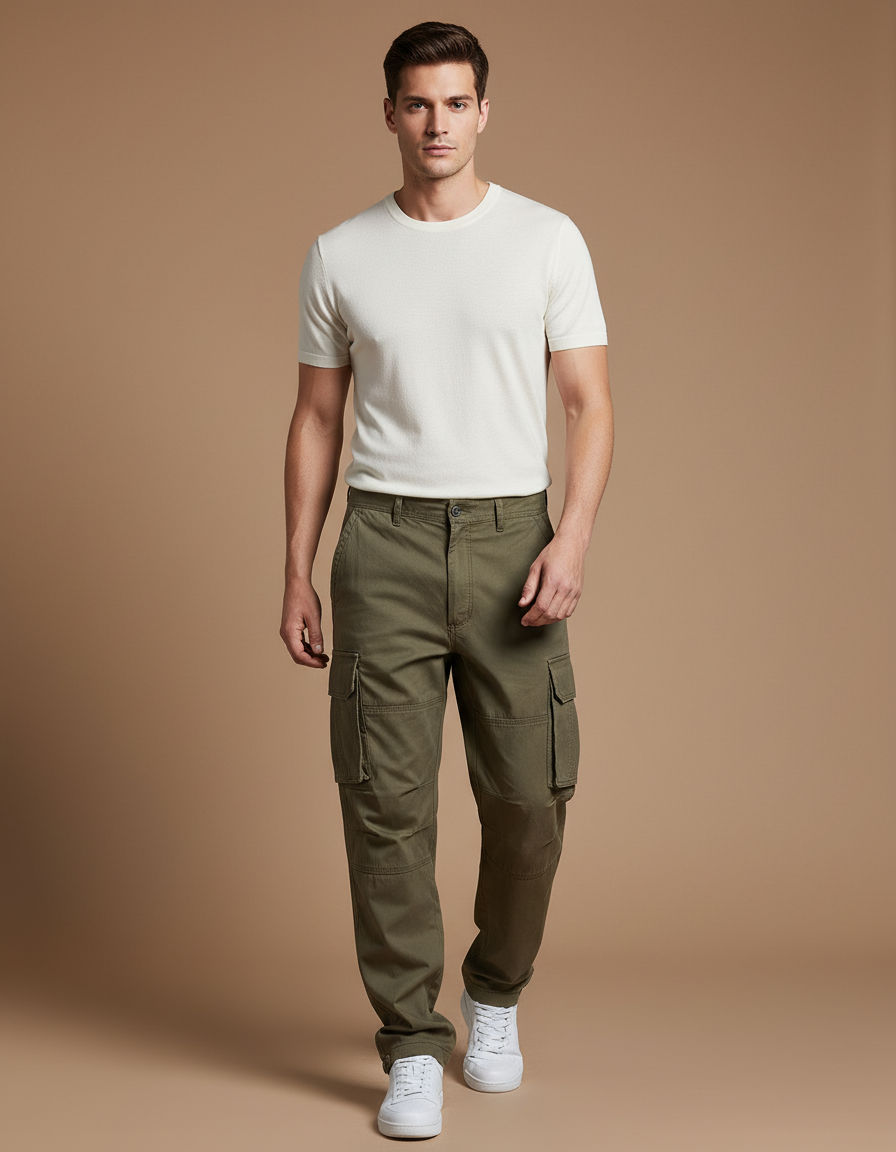 Pantalon Baggy Kaki Coton Ample Cargo Décontracté Homme - Toile