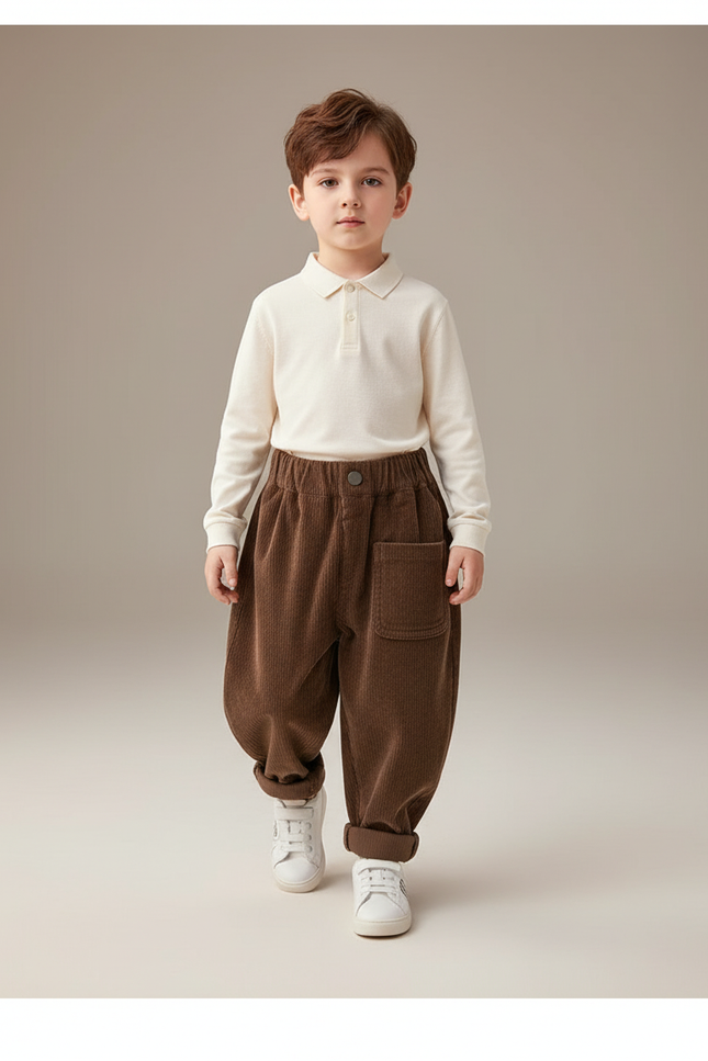 Pantalon Baggy Marron Velours Côtelé Ample Confortable Enfant