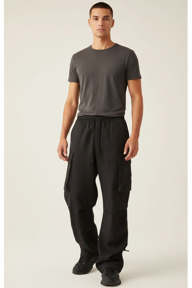Pantalon Baggy Noir Ample Cargo Homme Décontracté - Polyester