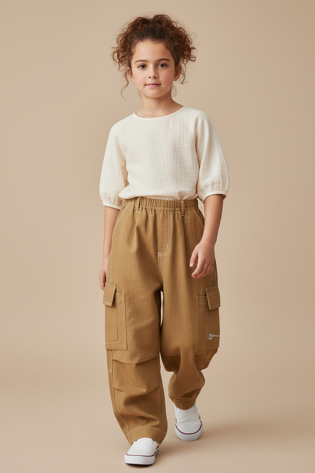 Pantalon Baggy Marron Ample Cargo Coton Enfant