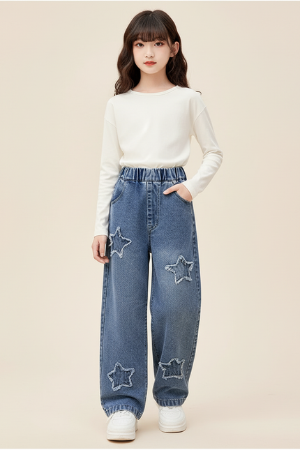 Pantalon Baggy Denim Bleu Étoiles Ample Enfant - Jean