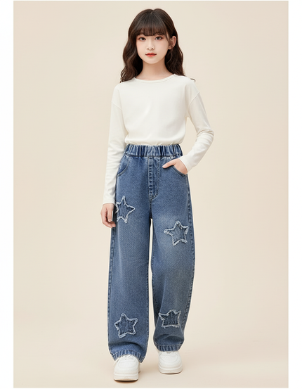 Pantalon Baggy Denim Bleu Étoiles Ample Enfant - Jean