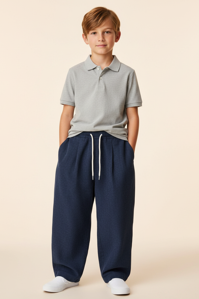 Pantalon Baggy Bleu Marine Ample Cordon Décontracté Enfant - Cordé