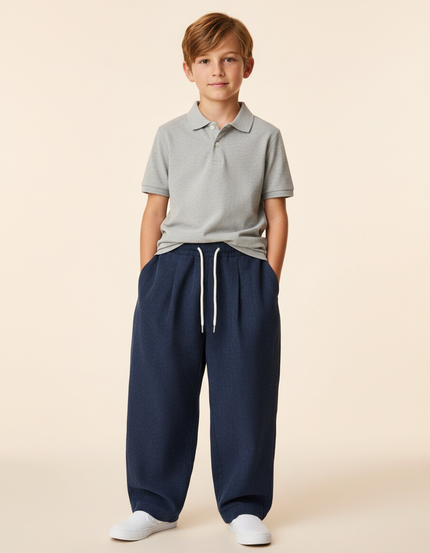 Pantalon Baggy Bleu Marine Ample Cordon Décontracté Enfant - Cordé
