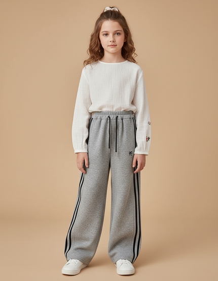 Pantalon Baggy Gris Sport Rayures Ample Fille - Molleton
