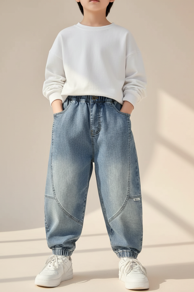 Pantalon Baggy Jean Bleu Clair Ample Coton Enfant