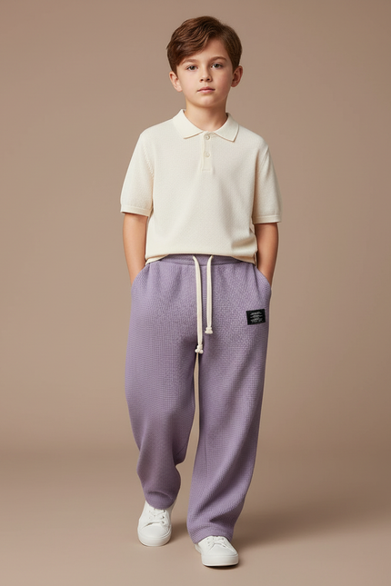Pantalon Baggy Violet Waffle Ample Cordon Garçon - Maille