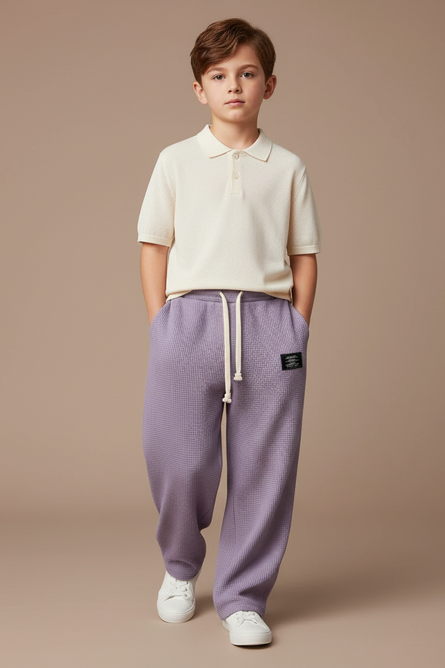 Pantalon Baggy Violet Waffle Ample Cordon Garçon - Maille