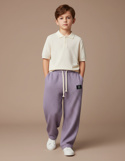 Pantalon Baggy Violet Waffle Ample Cordon Garçon - Maille