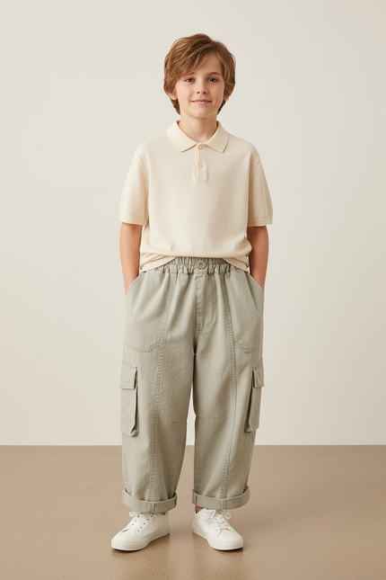 Pantalon Baggy Kaki Cargo Ample Coton Garçon Décontracté