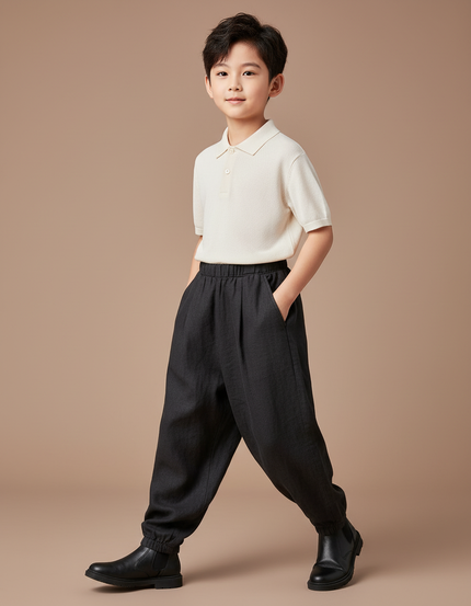 Pantalon Baggy Noir Lin Ample Plissé Garçon