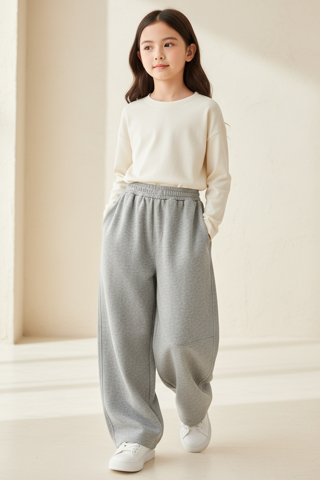 Pantalon Baggy Gris Coton Ample Confortable Enfant - Molleton