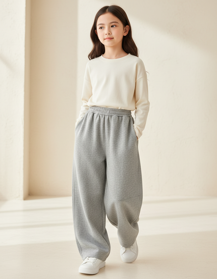Pantalon Baggy Gris Coton Ample Confortable Enfant - Molleton