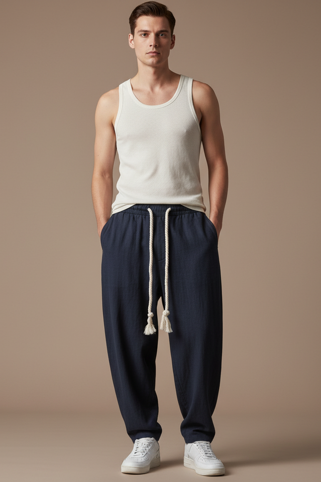 Pantalon Baggy Homme Bleu Marine Parachute - Lin