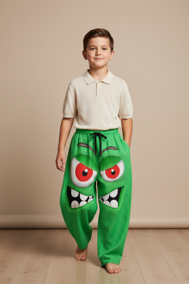 Pantalon Baggy Vert Monstre Ample Enfant Cordon - Lin